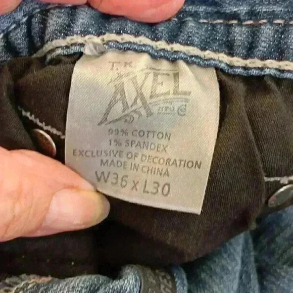 TK Axel Treadwell Relaxed Straight 6-Pocket Jeans Mens 36‎ x 30 Blue Distressed - Picture 10 of 11